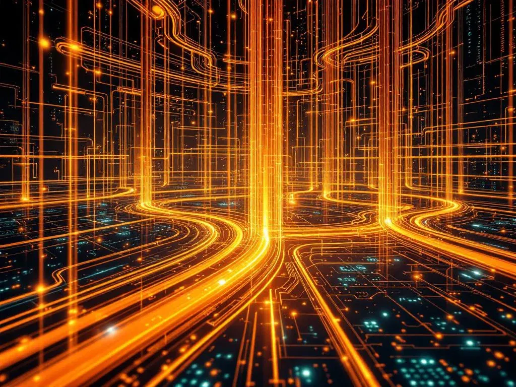 Визуализация масштабируемой enterprise-системы, построенной с помощью Python и Kafka, с изображением потоков данных и сложной архитектуры.