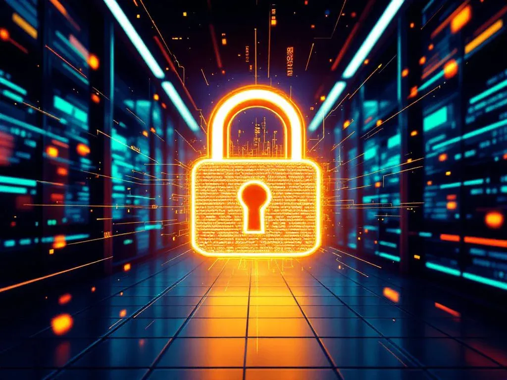 Стилизованный логотип Python, переплетенный с цифровым замком, символизирующий криптографию на Python для защиты бизнес-приложений.