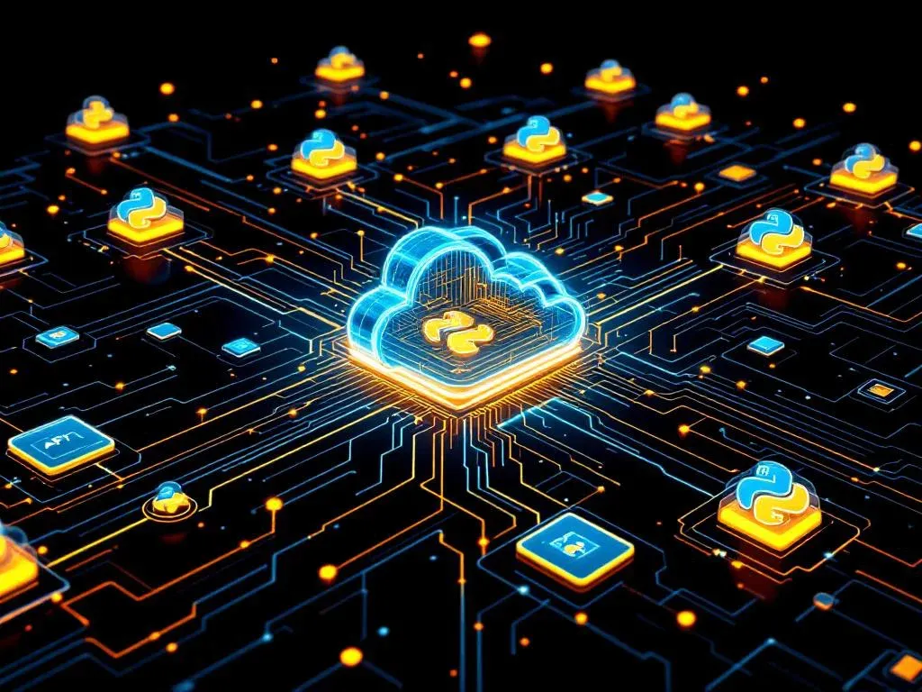 Концептуальное изображение архитектуры интеграции Nextcloud и Python API, показывающее потоки данных между облачным хранилищем и корпоративными сервисами.