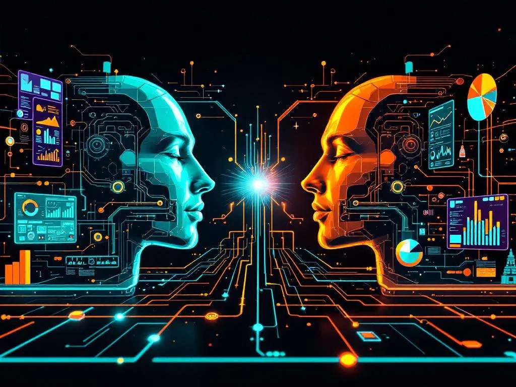 Концептуальная визуализация интеграции промышленных систем с помощью Python OPC UA, демонстрирующая поток данных от заводского оборудования к корпоративной аналитической панели.